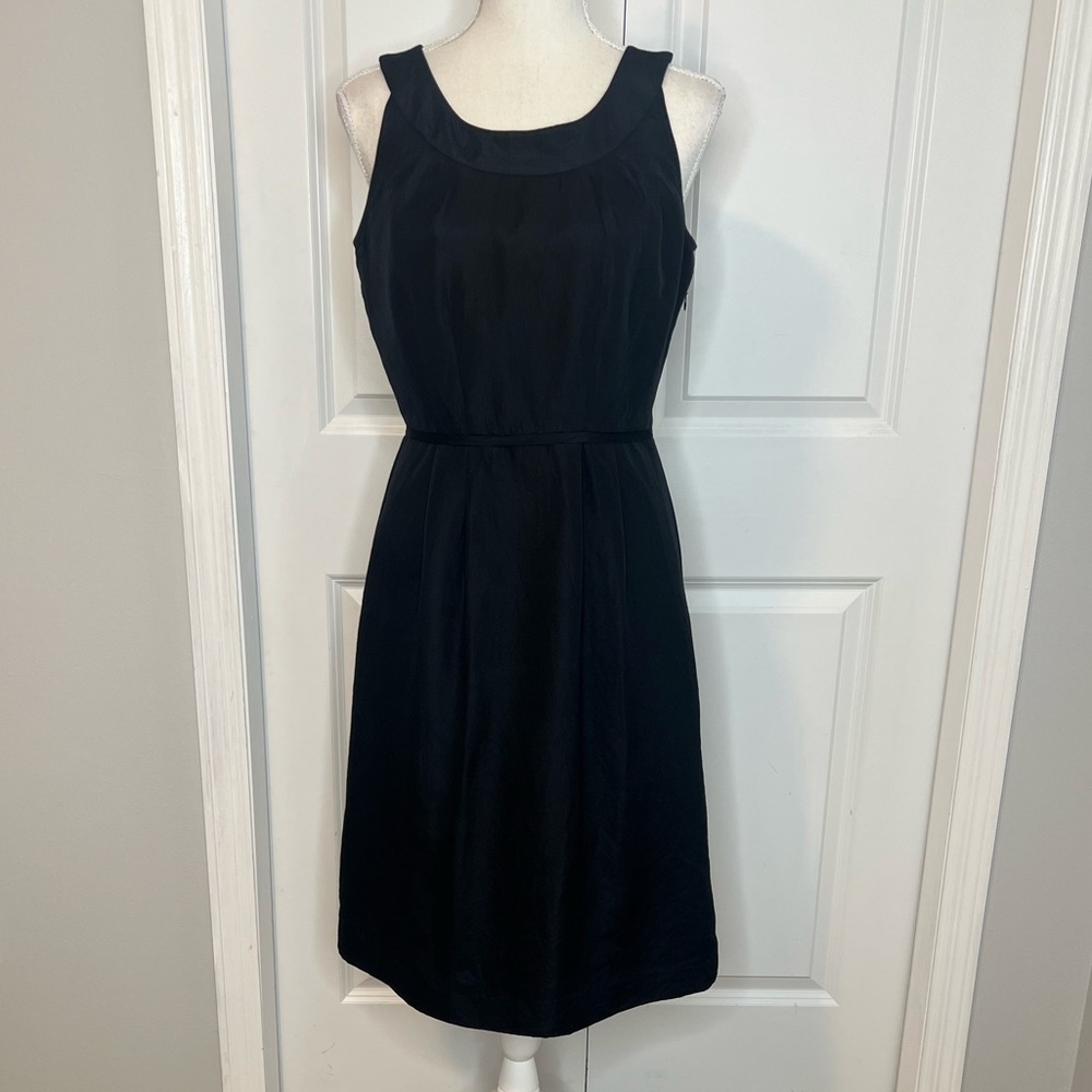 Boden Black Sleeveless Fit & Flare Dress Silk Blend Small LBD Party Classic Dark